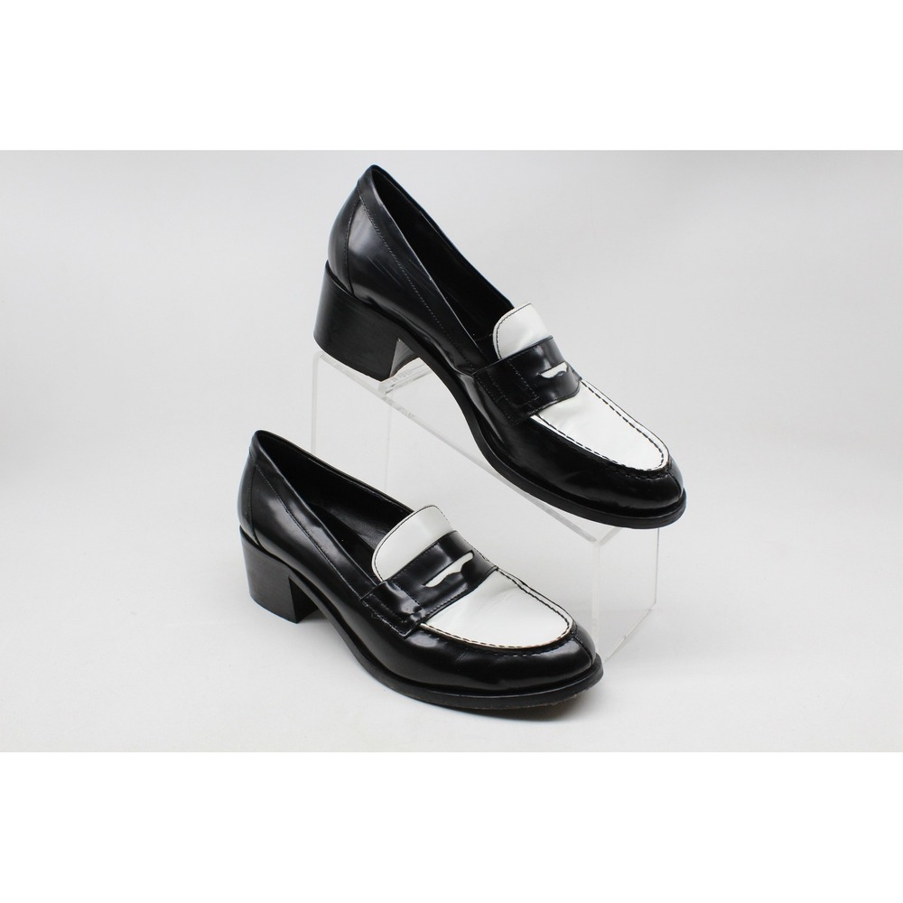 GH Bass Co Black White Leather Heeled Penny Loafers Made in Italy Size 41